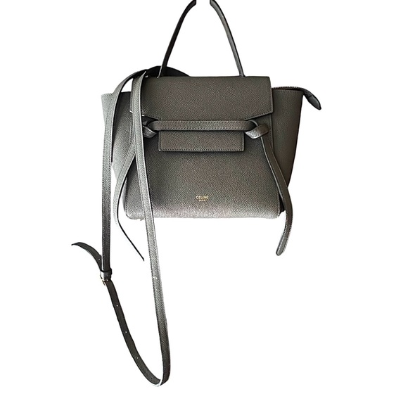 CELINE NANO BELT BAG Grained Calfskin Gray Antique Gold-Tone Metal Crossbody Bag - Picture 16 of 16